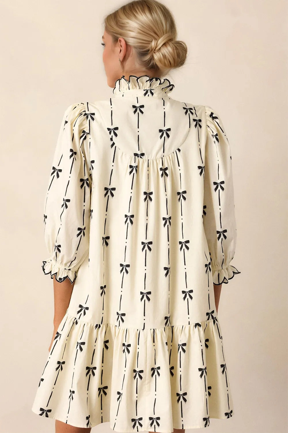 Oh Full Size Frill Bow Print Half Sleeve Mini Dress 6ab626a1-1101-4600-9128-5a327d065156-Max