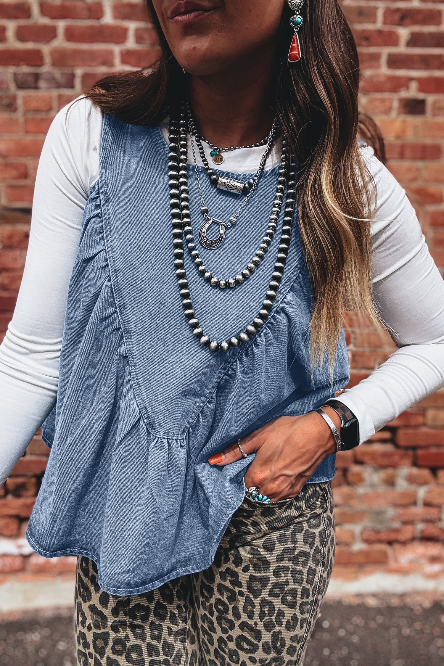 Myosotis Denim Pleated Patchwork Sleeveless Top Myosotis 74.7%Cotton+16.5%Polyester+8.8%Regenrated Fibre 6ab63255db111202