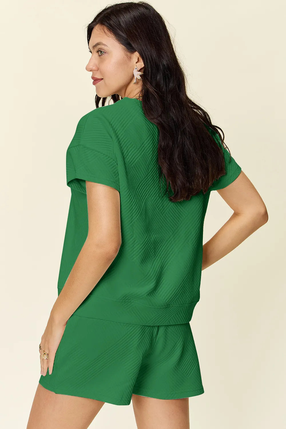 Double Take Full Size Texture Short Sleeve T-Shirt and Drawstring Shorts Set 6ab77c52-0e1e-4a7d-aa6c-54e8ec2979c4-Max