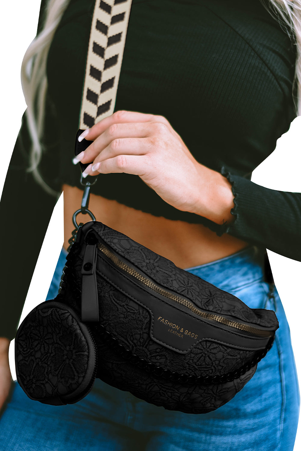 Black Colorblock Strap PU Crossbody Bag With Coin Purse 6ab8c89931726f86