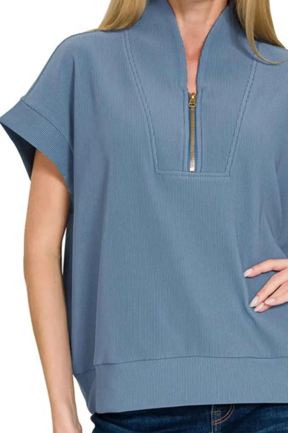 Ribbed High Neck Half Zip Top 6abc9bea-ec13-4aa0-83d2-78c3175e6124-Max-Origin