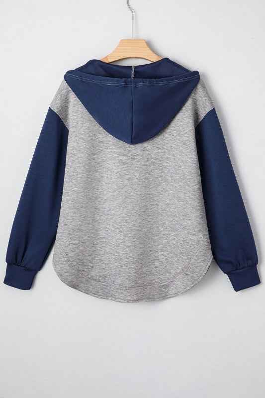 Colorblock Patchwork V-Neck Drawstring Hoodie 6acb85b4-aa06-4089-a289-d6879e7d8bc6