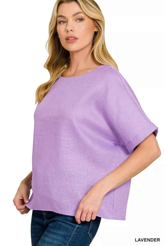 Zenana Linen Round Neck Cuffed Sleeve Top 6ad15b2622e444bab3b98e8eee7b5ceb-Max-Origin