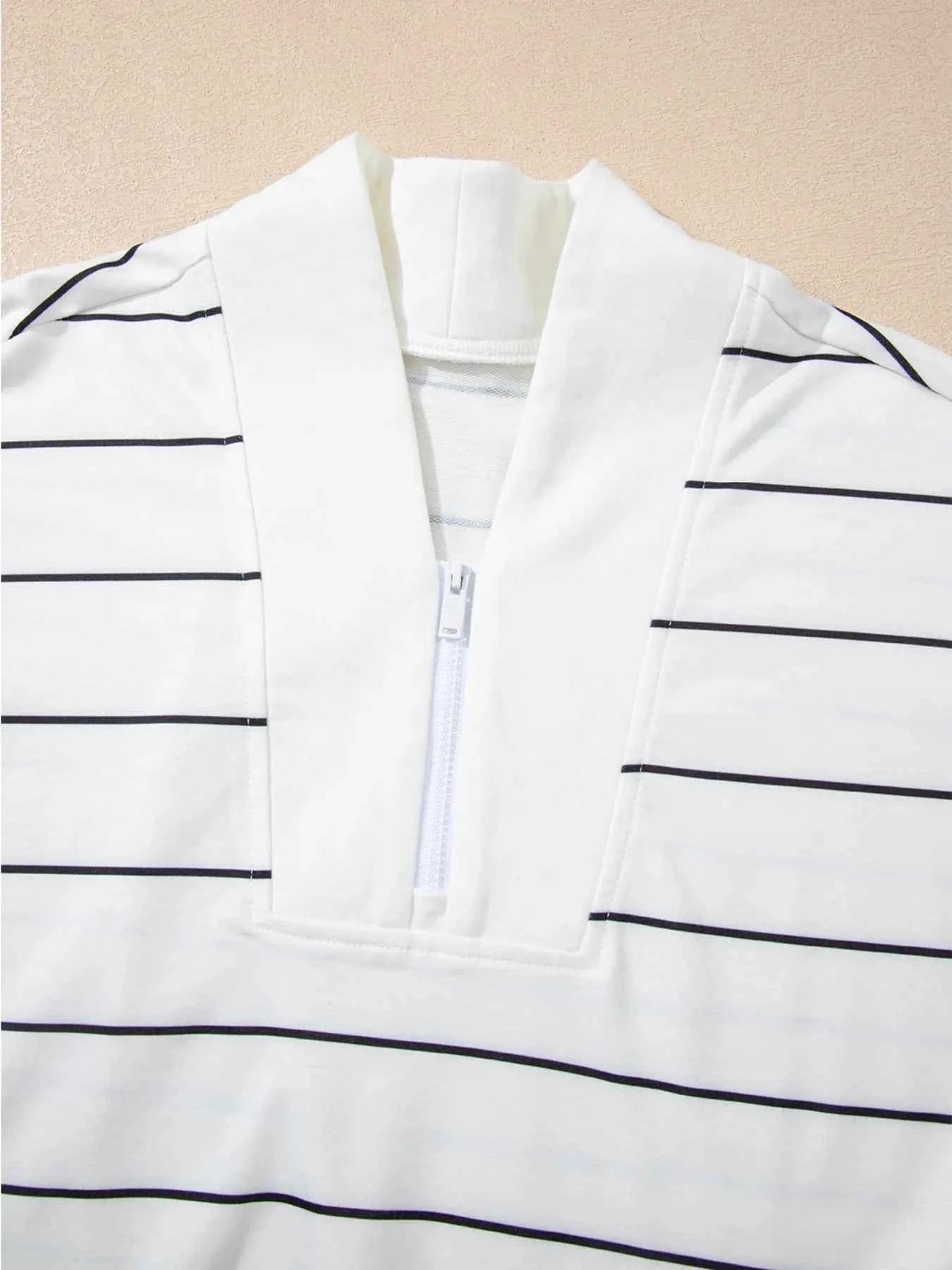 Striped Quarter Zip Sweatshirt with Relaxed Fit 6ad574e78f8d47dd82880d710f63500b-Max-Origin
