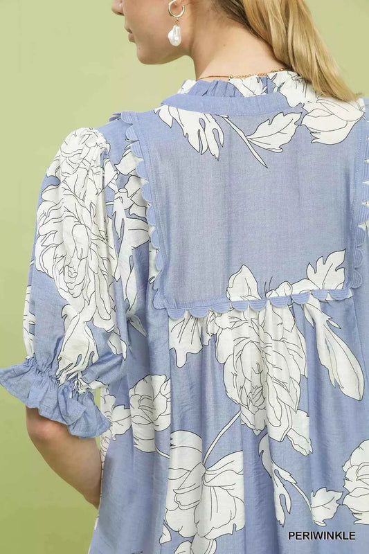 Peony Illustration Print Top with Scalloped Trim 6ad5f43a-0d3a-4cb3-a979-761d528fb29d-Max-Origin