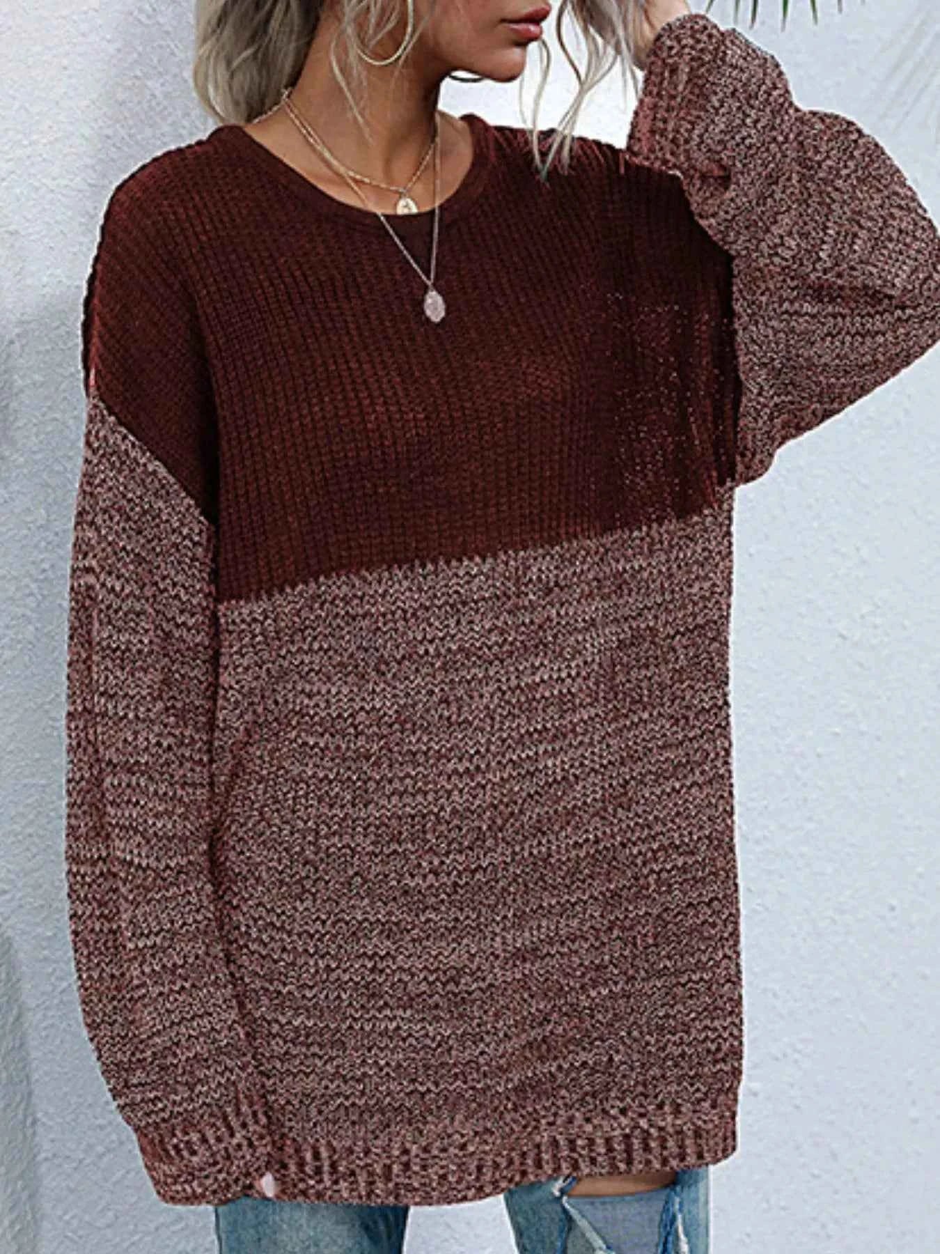 Color Block Long Sleeve Oversized Sweater 6ad6731e-c295-4a60-bde1-9fc8ddc76db7-Max-Origin