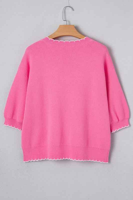 Bow Tie Contrast Stitch 3/4 Sleeve Sweater 6add6db6-1a6c-448b-889d-1ab3268d99bc