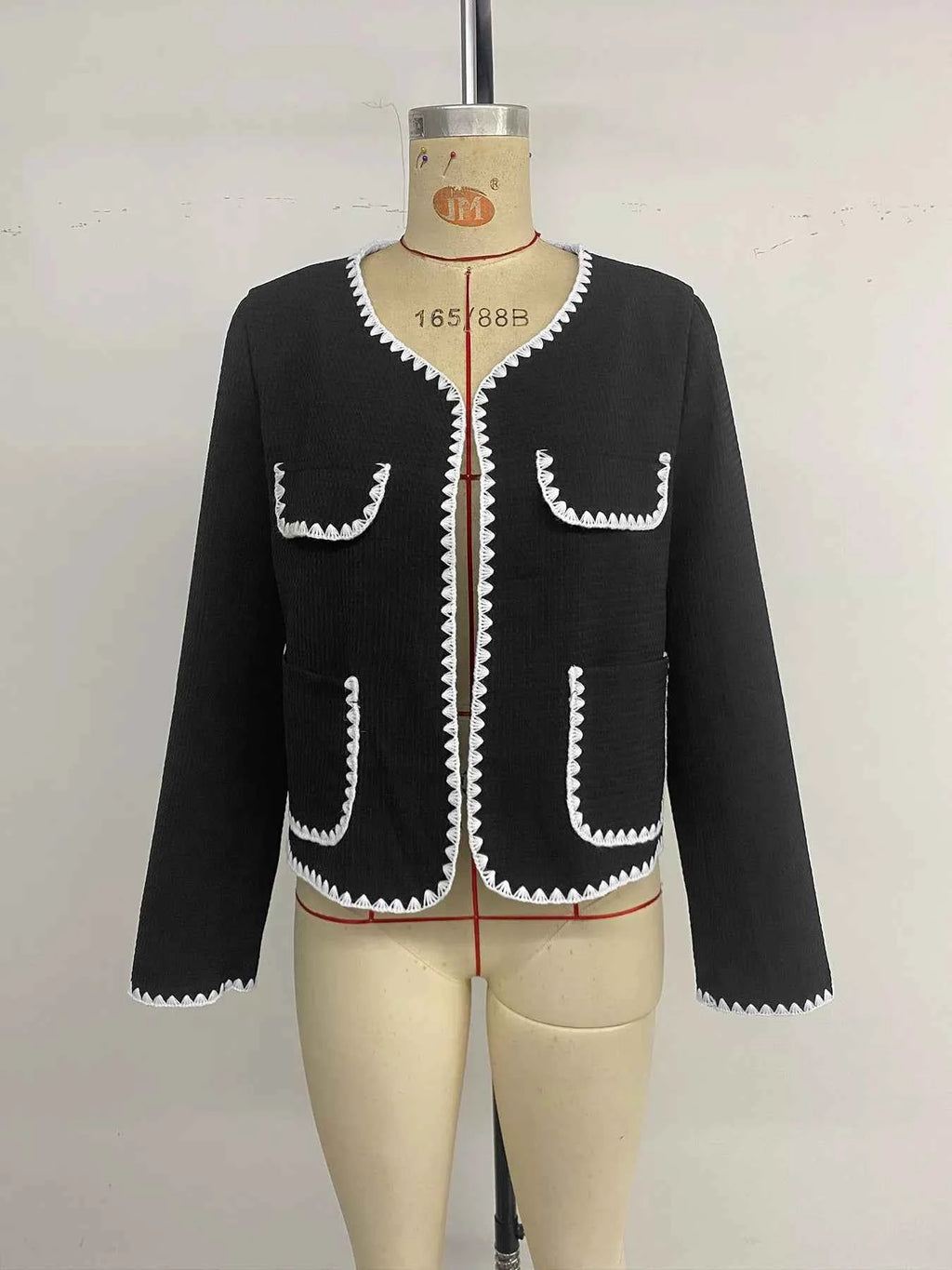 Contrast Trim Open Front Jacket 6ae0d6d0940b4c3290ea85a17efaffdb-Max-Origin