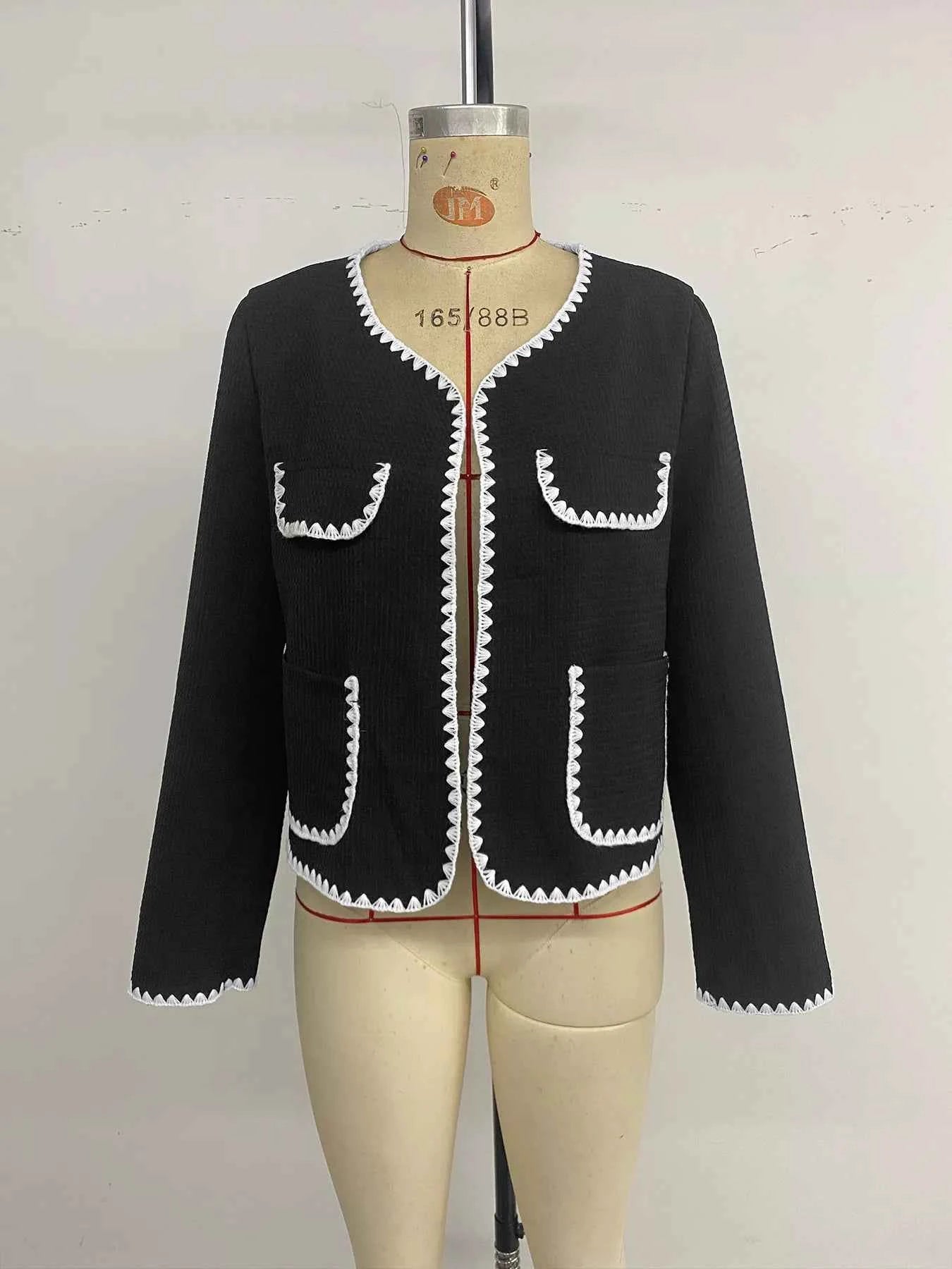 Contrast Trim Open Front Jacket 6ae0d6d0940b4c3290ea85a17efaffdb-Max-Origin