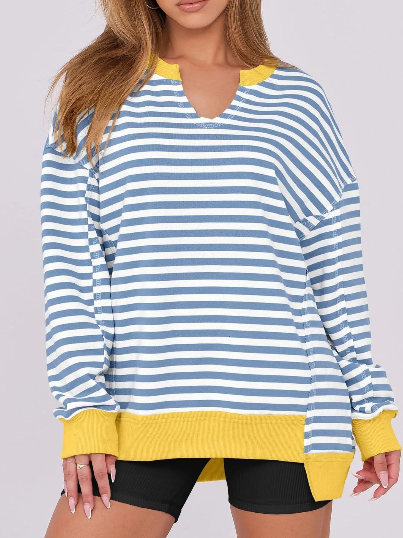 Notched Long Sleeve Oversized Sweatshirt 6ae355eb-836a-41a1-9604-25eacf57ff5b-Max-Origin