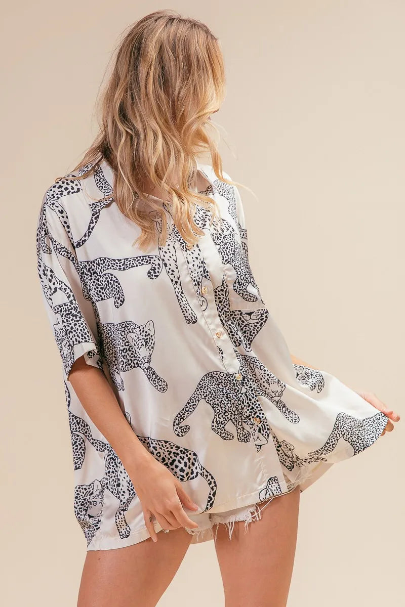 BiBi Leopard Print Short Sleeve Silky Satin Shirt Top 6aecbab636304577a9cdc21273c6e2a6-Max-Origin
