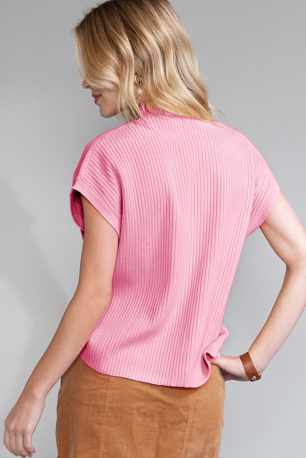 Green Patch Pocket Ribbed Knit Short Sleeve Sweater 6aeeb7c44d448e73