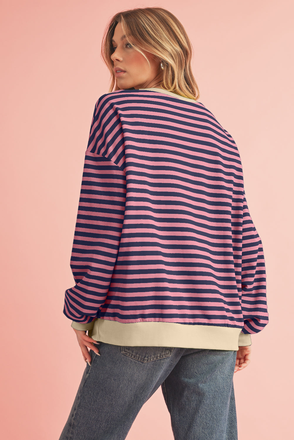 Black Stripe Contrast Edge Cross Seam Oversized Sweatshirt 6affbbc5963a8be0