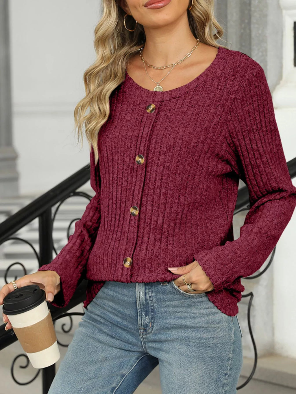 Ribbed Round Neck Long Sleeve Top 6b143a45-f96b-4186-9093-e5305ee3de02-Max-Origin