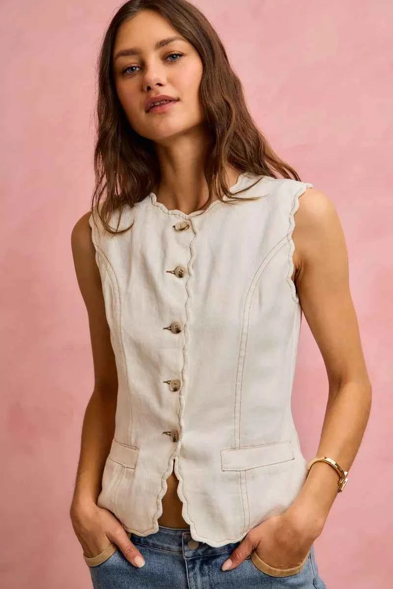 SO ME Scalloped Edge Cotton Twill Washed Vest Top 6b1fc35f08d14d3cbfe43366e9f759d2-Max-Origin
