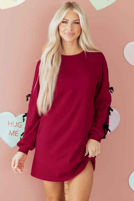 Valentine Bow Tie Long Sleeve Sweatshirt Dress 6b2a0260-2f55-4f65-a99a-49830cd56270