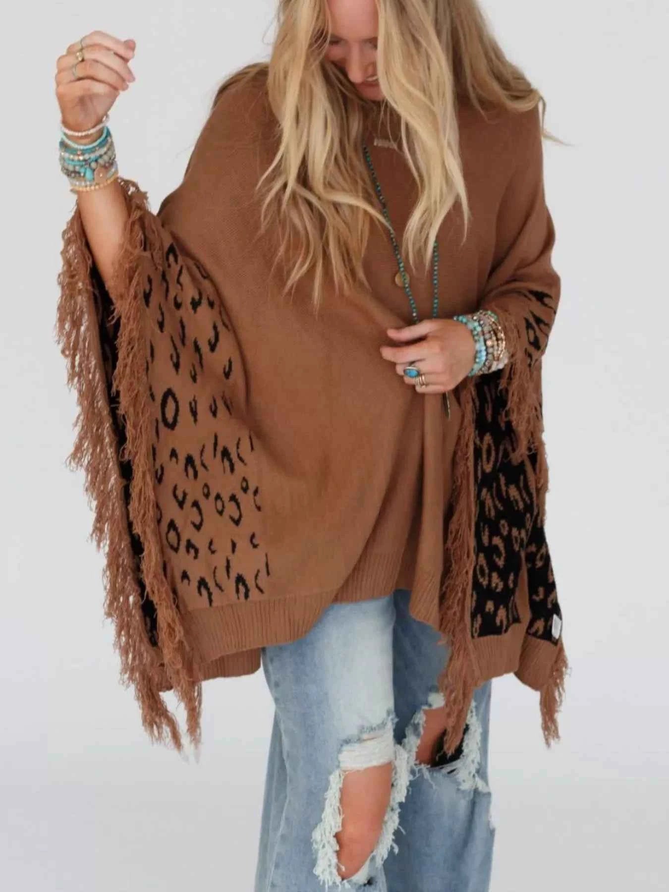 Fringe Leopard Mock Neck Batwing Sleeve Knit Top 6b2a5576-7425-4725-8064-962e82a9a747-Max-Origin