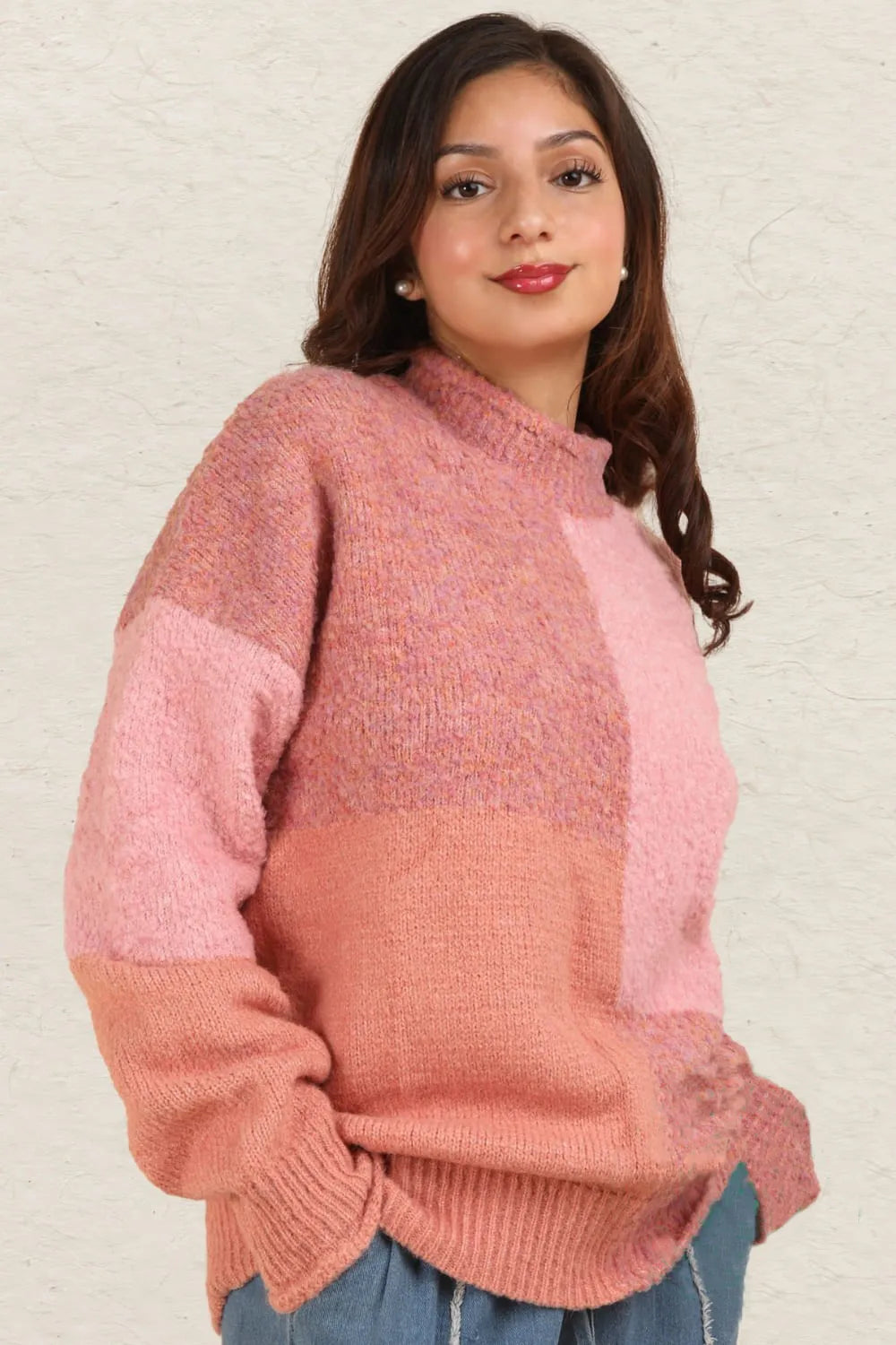 VERY J Color Block Mock Neck Drop Shoulder Sweater 6b2c16bc-a667-41b5-8b4f-84b7012db5ec-Max