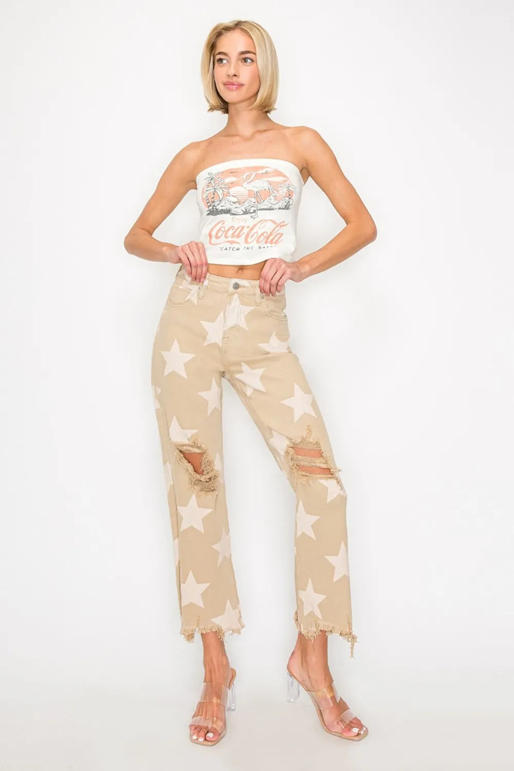 RISEN Full Size High Rise Star Printed Frayed Hem Jeans 6b2d6eb0-b3f1-42d2-bc33-7d51e0d9613c-Max