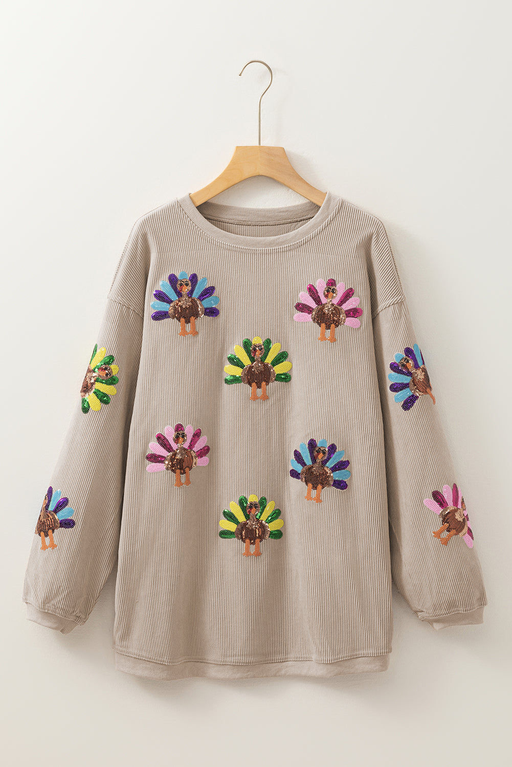 Smoke Gray Turkey Patch Application Graphic Corded Baggy Sweatshirt 6b37aff9b32a0857