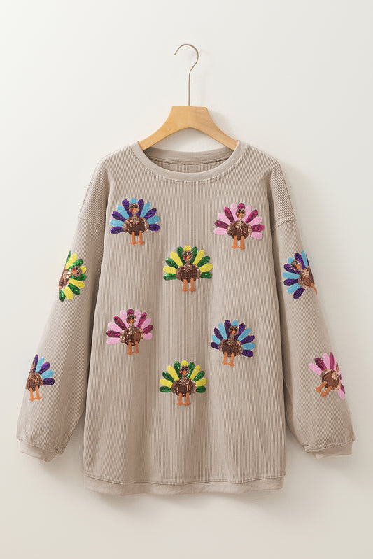 Smoke Gray Turkey Patch Application Graphic Corded Baggy Sweatshirt 6b37aff9b32a0857