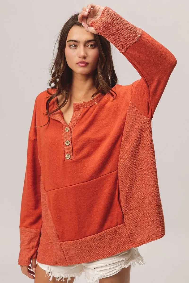 French Terry Knit Side Block Buttoned Henley Top 6b37cc2dc43e4ca1838154bc1f0cefda-Max-Origin