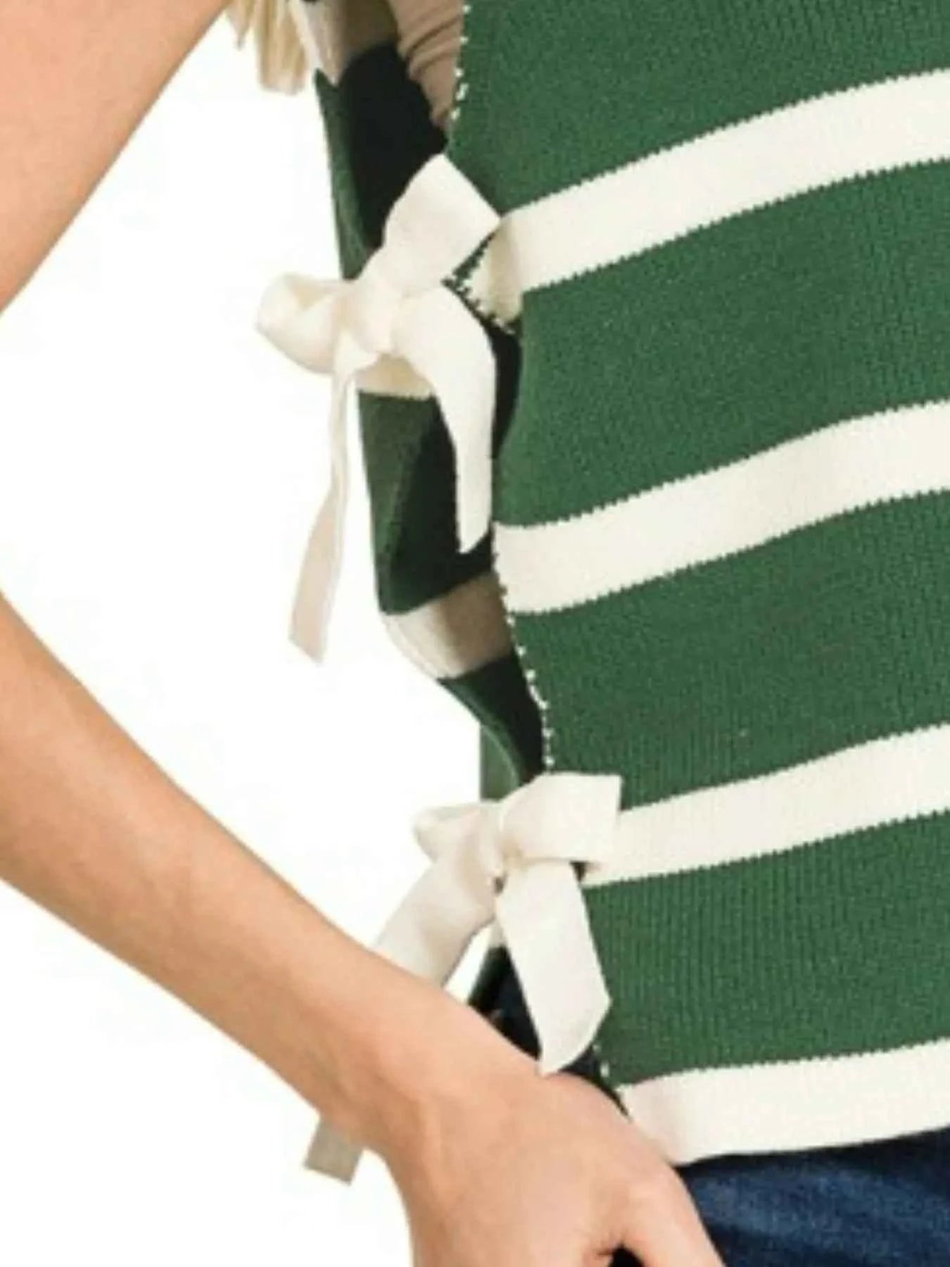 Zenana Side Tie Stripe Sweater Vest 6b384a31-50e5-48ac-84ae-16cdfd67fa7b-Max-Origin