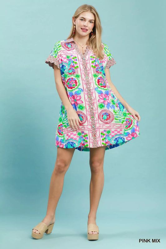 Mediterranean Print Dress with Contrast Printed Trim 6b3dc2f0-9f6f-4142-a7a3-f0106adb7ddb-Max-Origin