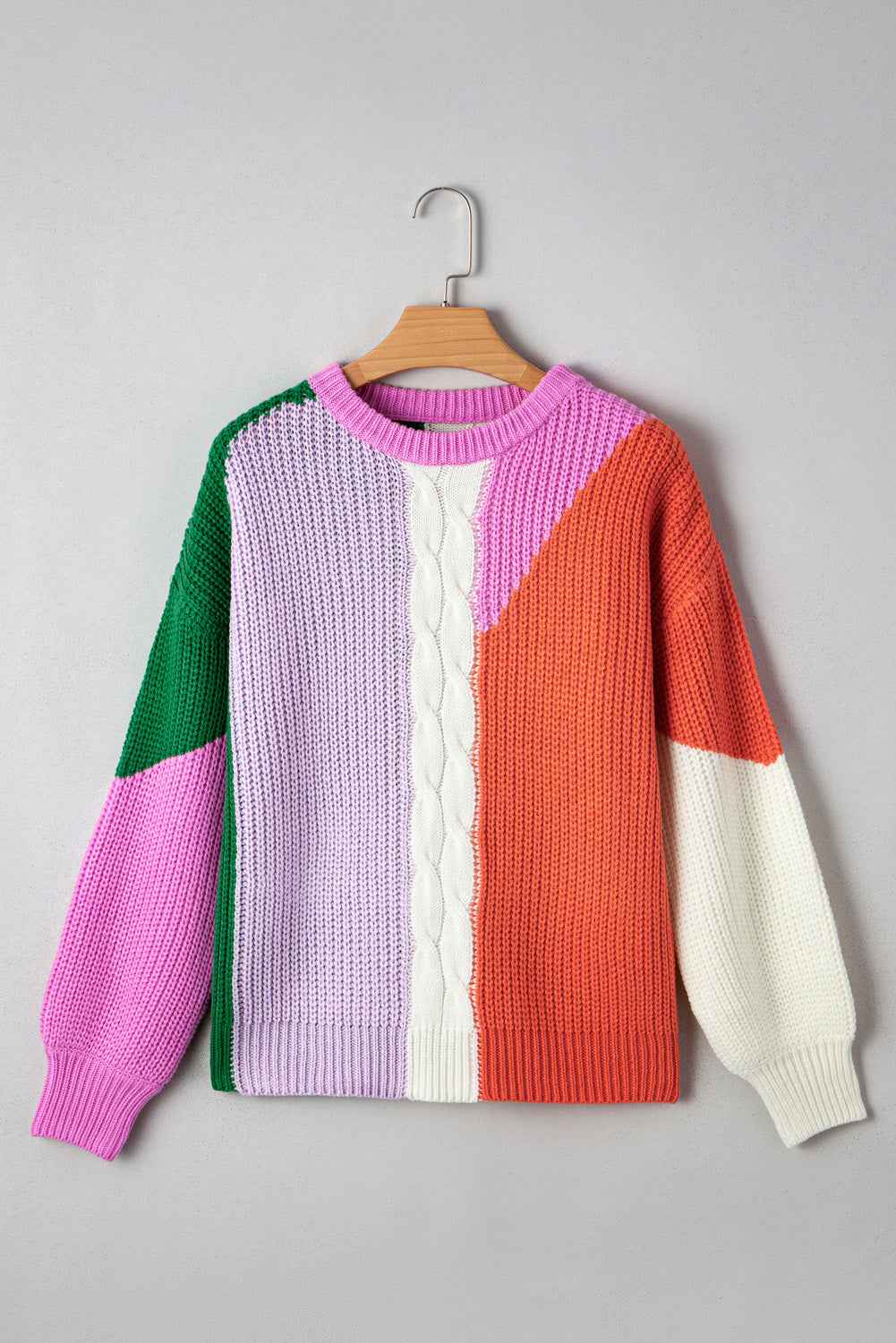 Desert Gold Colorblock Knit Drop Shoulder Loose Fit Sweater 6b3dd372ded6efef