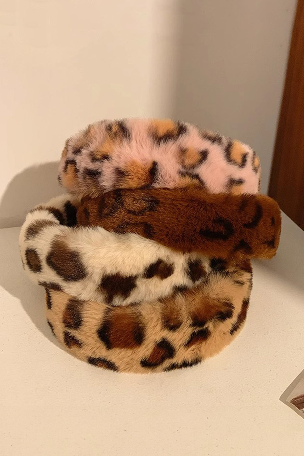 Camel Leopard Print Plush Headband 6b41a44cf1bafb4d