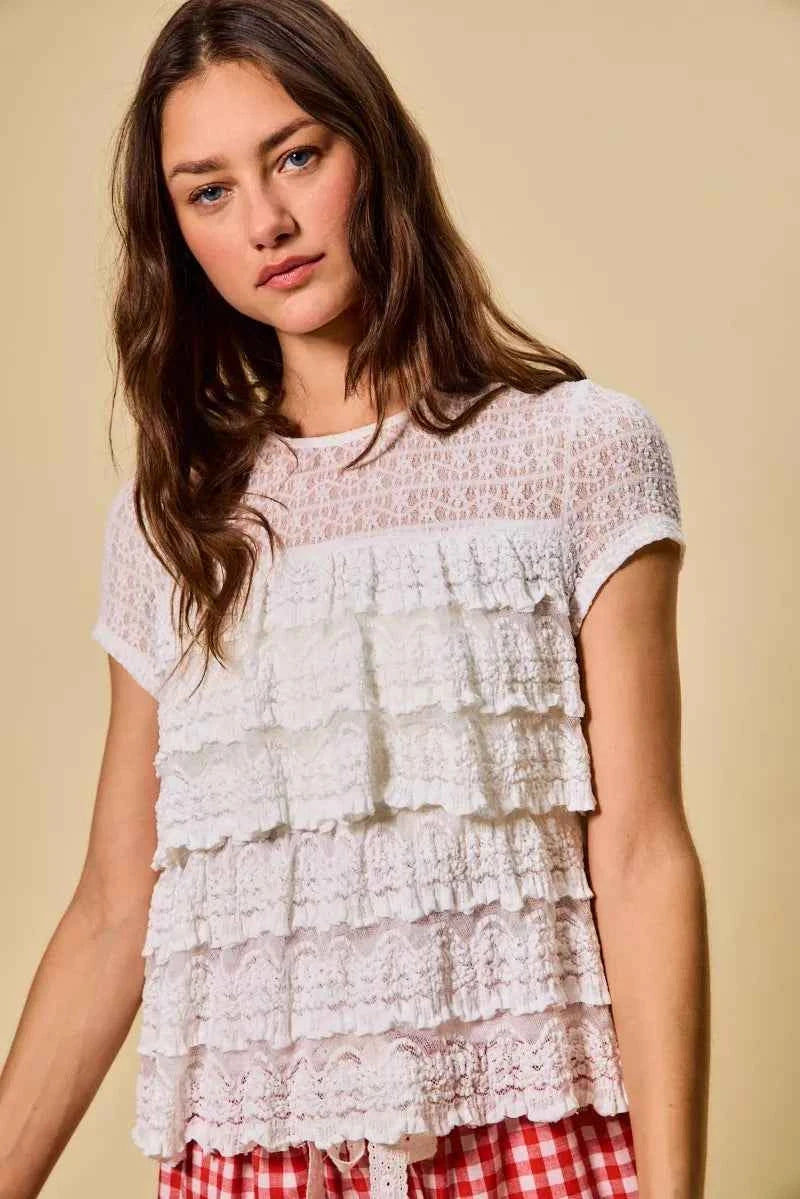 SO ME Ruffle Tiered Stretch Lace Short Sleeves Knit Top 6b43f651209944e589a344ad009d982a-Max-Origin
