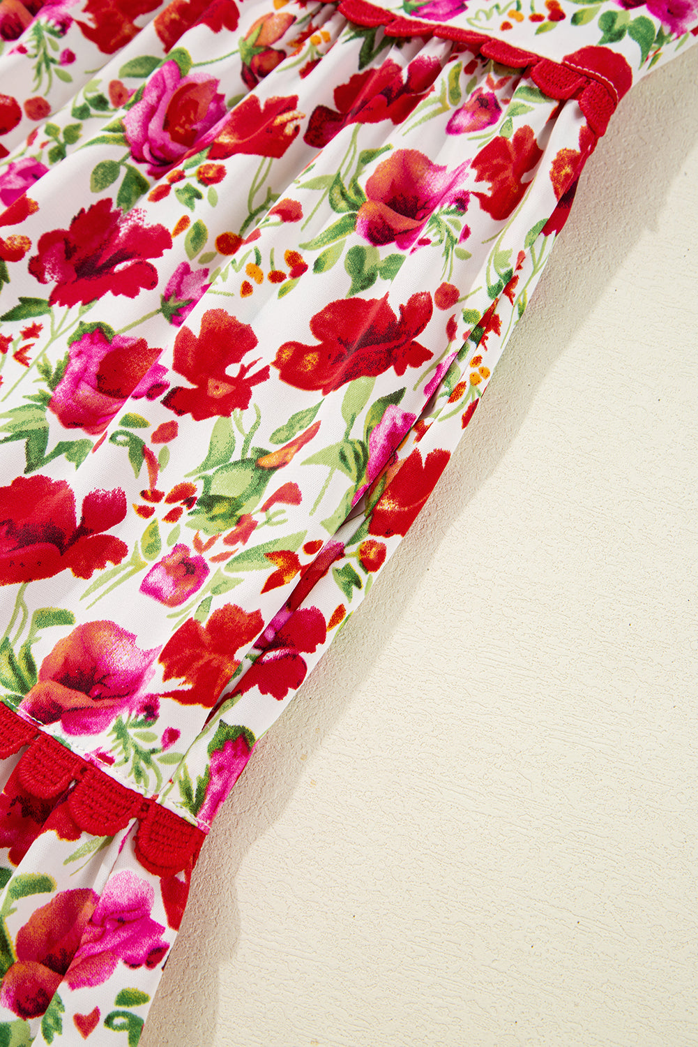 Red Floral Puff Sleeve Tiered Ric Rac Pocketed Mini Dress 6b4c94b86da76c74