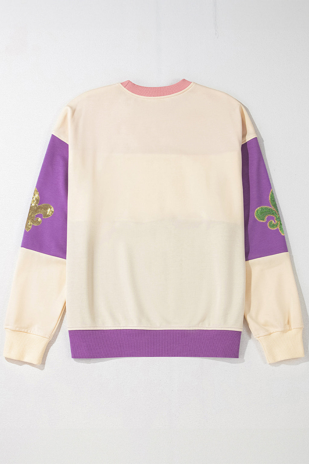 Meadow Mauve Colorblock Sequined Fleur De Lis Sweatshirt 6b5b5228ffa4d84b