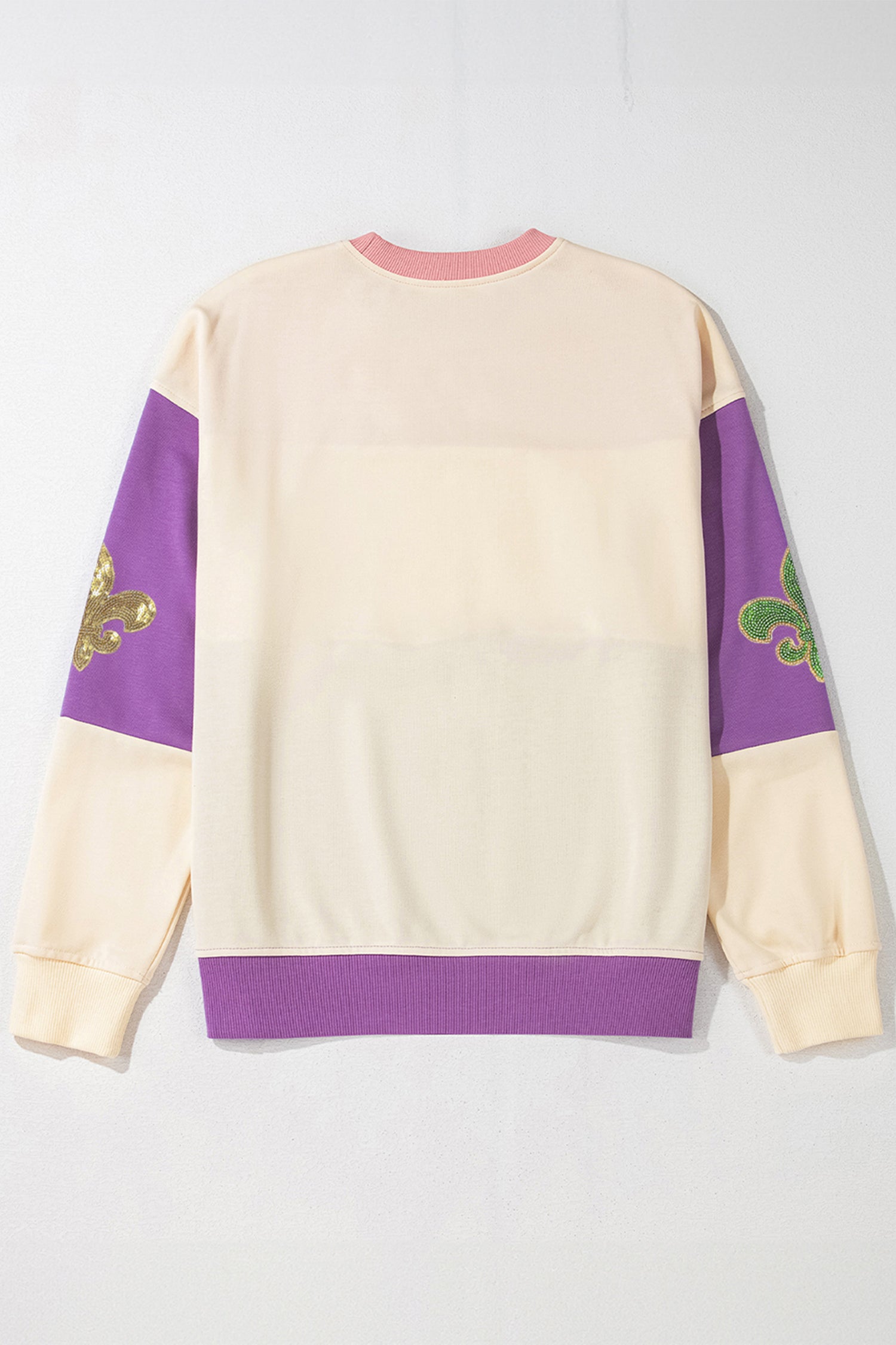 Meadow Mauve Colorblock Sequined Fleur De Lis Sweatshirt 6b5b5228ffa4d84b