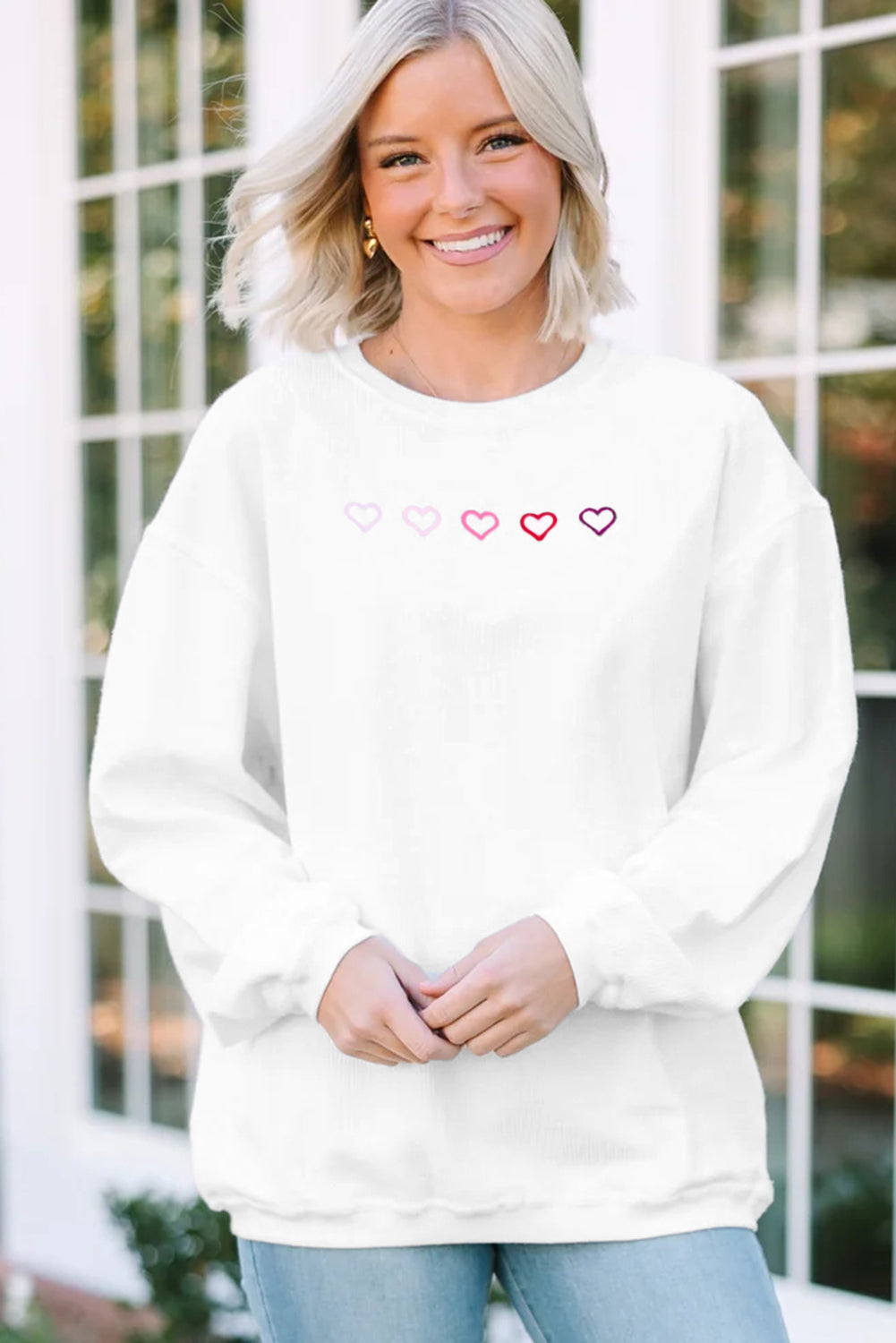 Pink 3d Ribbed XOXO Heart Embroidered Drop Shoulder Sweatshirt 6b5e0498d964bef0
