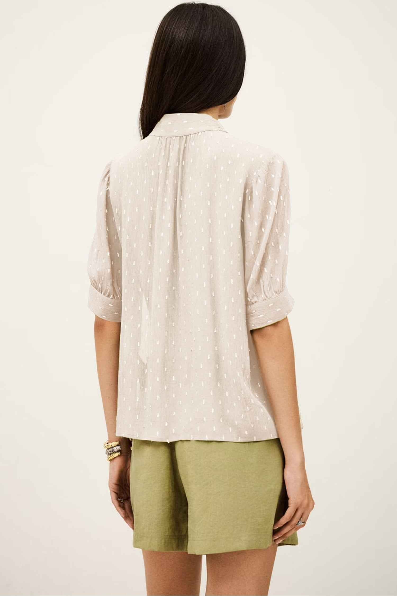 Beige Metallic Jacquard Short Sleeve Shirt 6b5f8b925f554ba2