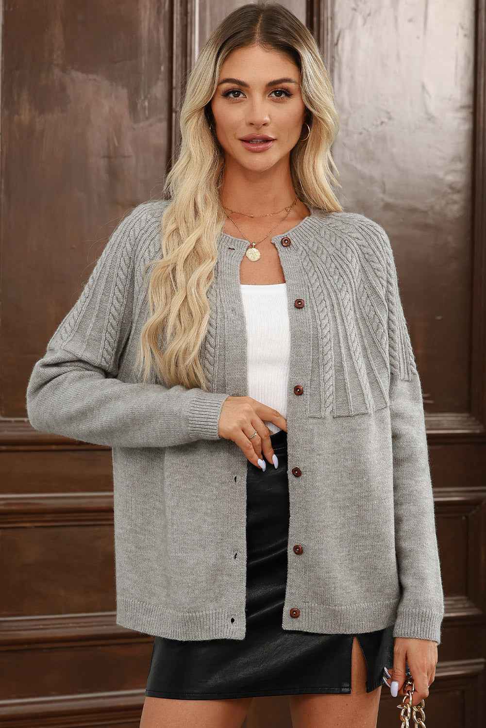 Black Solid Color Textured Detail Button Down Long Sleeve Sweater Cardigan 6b6fd6b4dfd35be7