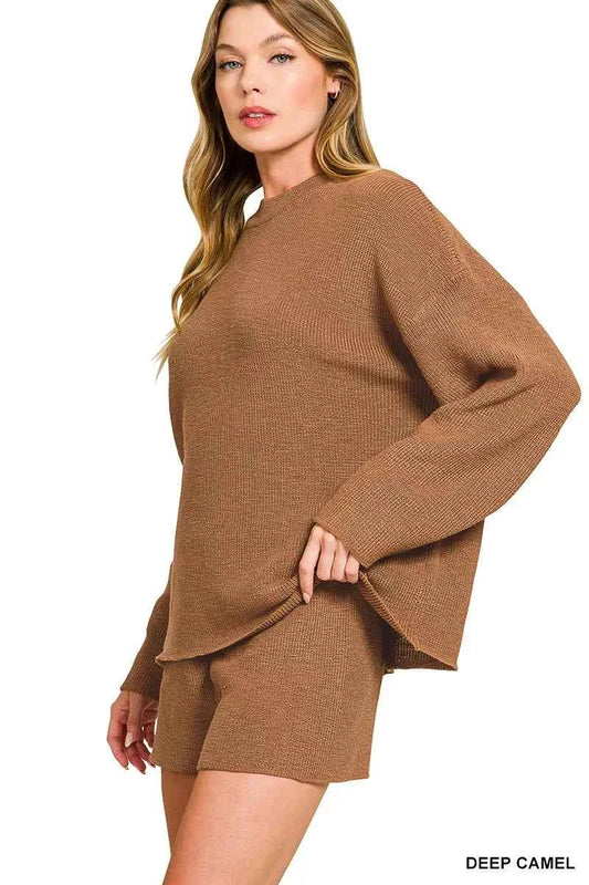 Zenana Round Neck Knit Top and Shorts Sweater Set 6b74cef019b4481890432846e11cc175-Max-Origin