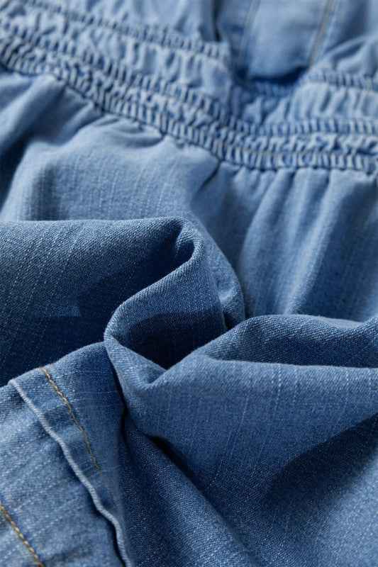 Denim Elastic Waist Short Sleeve Mini Dress 6b76f9d9-3599-48e0-9a66-d20d01e5b382