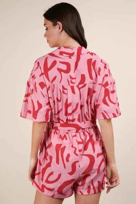 VERY J Oversized Printed Button Down Resort Romper 6b77063c9afb4a96808829196d384356-Max-Origin