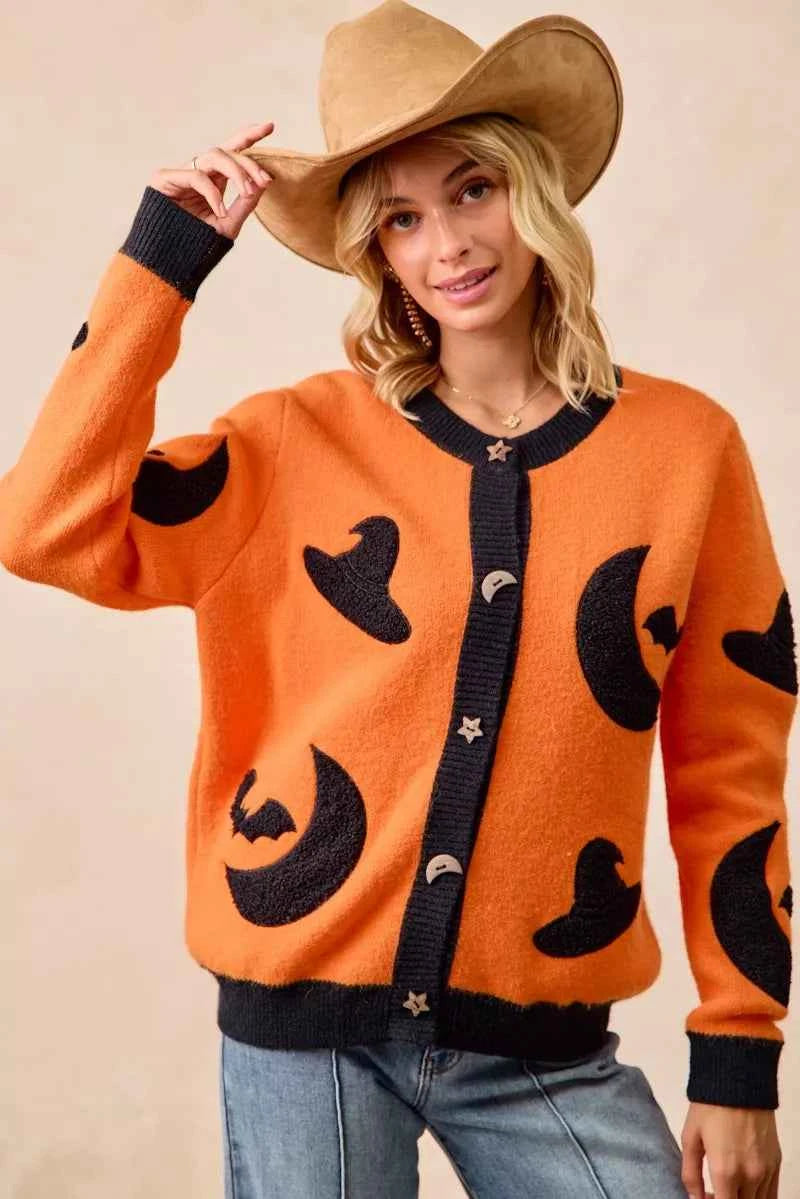 BiBi Halloween Witch Hat Moon Bat Artwork Cardigan 6b814c1293c640cba8f5a6f0677e3127-Max-Origin