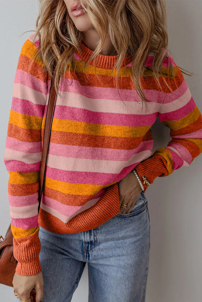 Striped Round Neck Long Sleeve Sweater