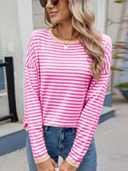 Striped Contrast Round Neck Long Sleeve Sweater 6b82b8e3-ce05-46a3-b85d-9d493d4cad0b-Max