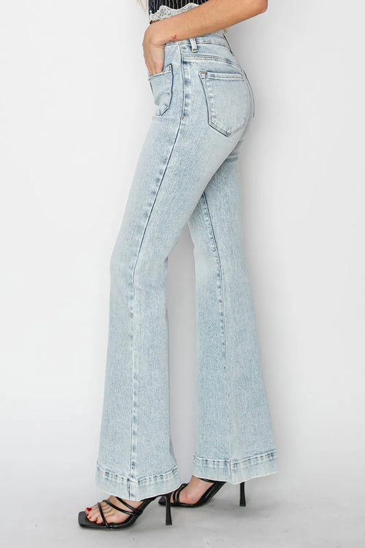Full Size High Rise Front Patch Pocket Flare Jeans 6b85257e-bdfc-431e-9761-8ee1e060ff74-Max