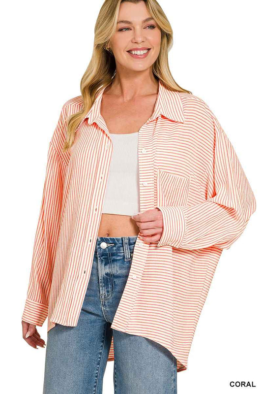 Woven Stripe Button Down Shirt 6b86b7e77b7c44969b7840121871ccb9-Max