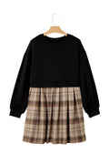Black Plaid Patchwork High Waist Sweatshirt Mini Dress Black 85%Polyester+10%Cotton+5%Elastane 6b8baeb076ce1bf2