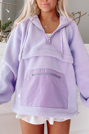 Lavendula Zipped Patch Pocket Fuzzy Drawstring Hoodie Lavendula 100%Polyester 6b8d3a30d88cd1ef