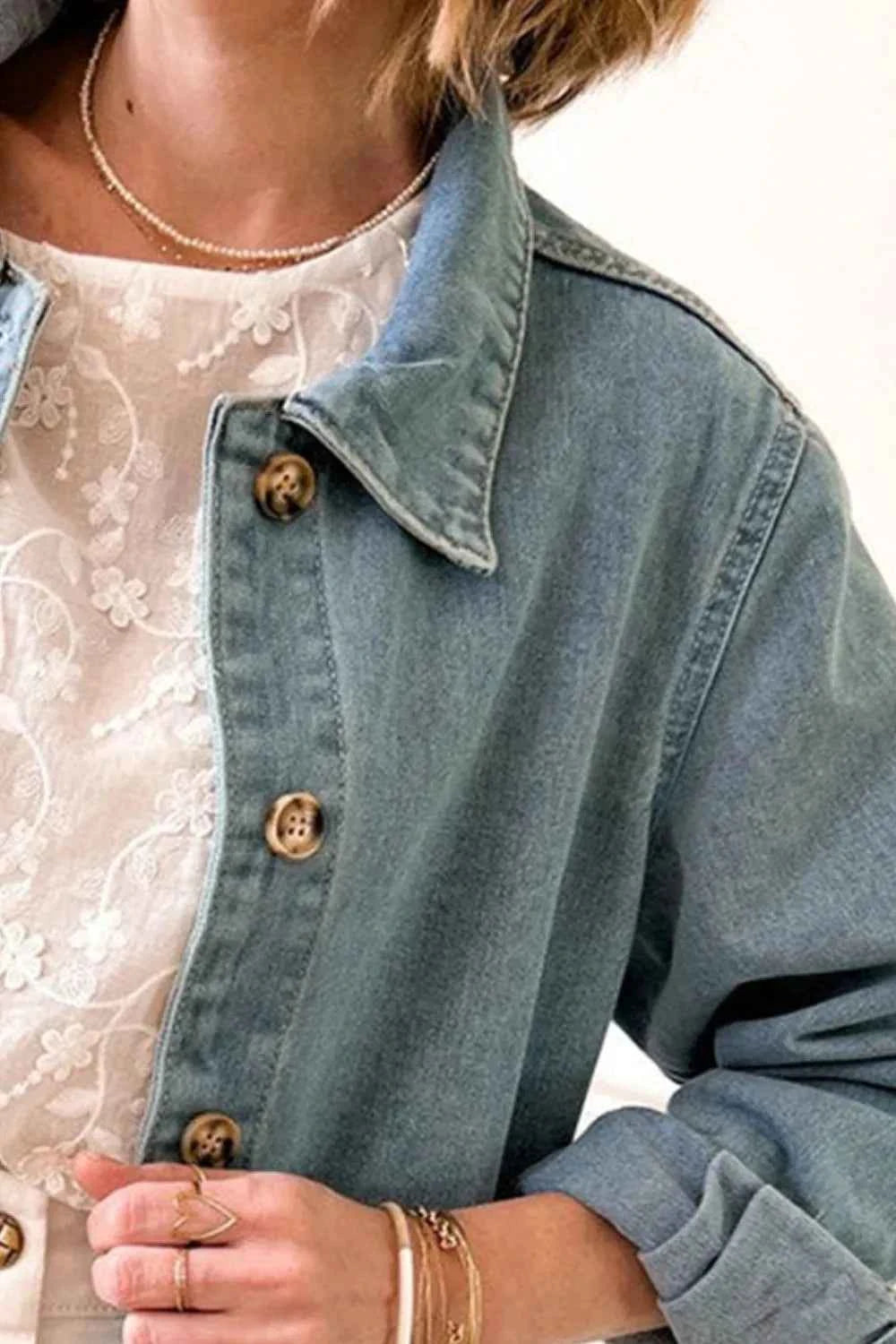 Pocketed Button Up Long Sleeve Denim Jacket 6b9436a5-8979-4e84-bcf6-39cb5bf378f3-Max