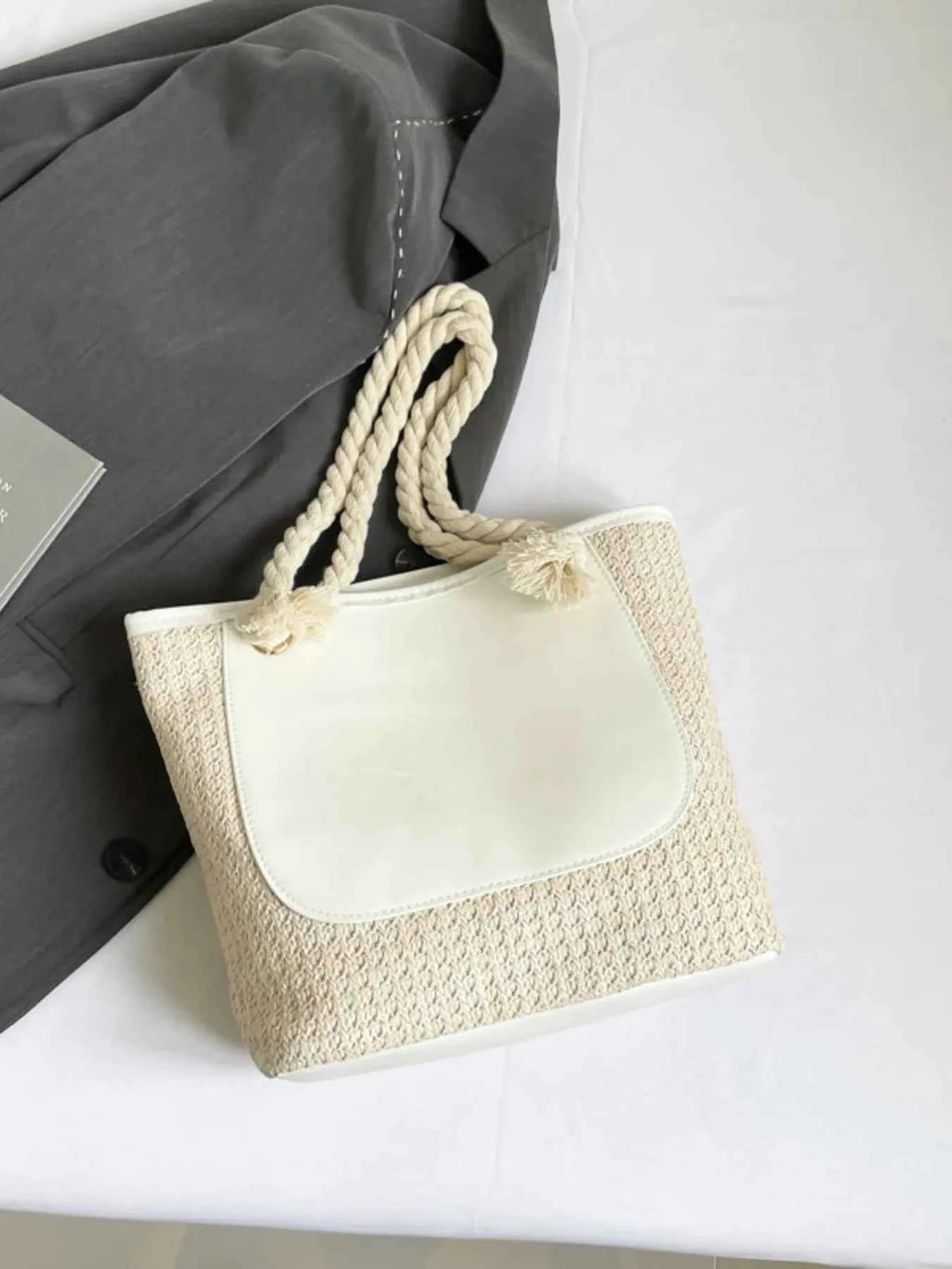 Rope Handle Straw Tote Bag White One Size 6b94cb8c56b545cea2f9e009107b67ad-Max-Origin