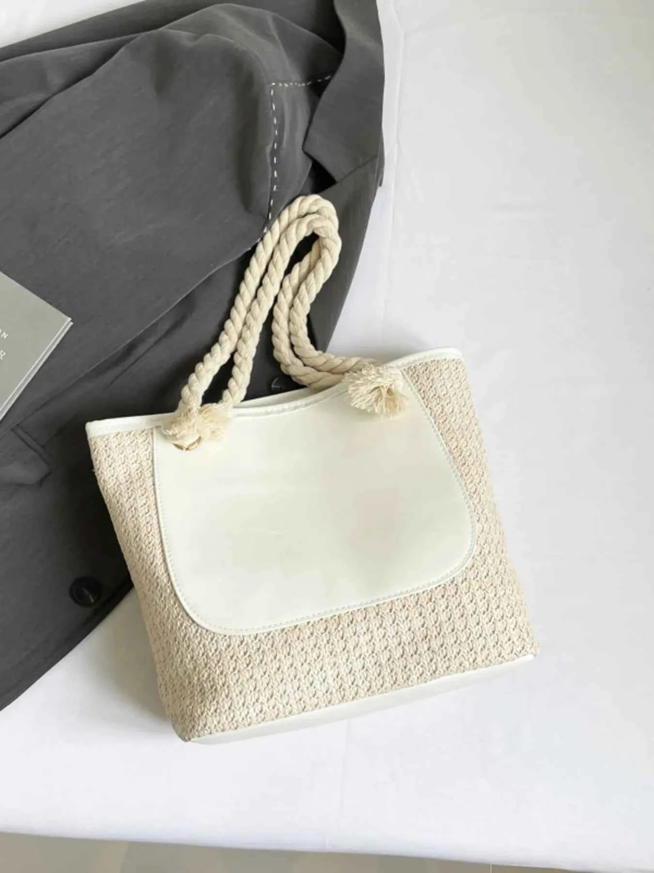 Rope Handle Straw Tote Bag White One Size 6b94cb8c56b545cea2f9e009107b67ad-Max-Origin